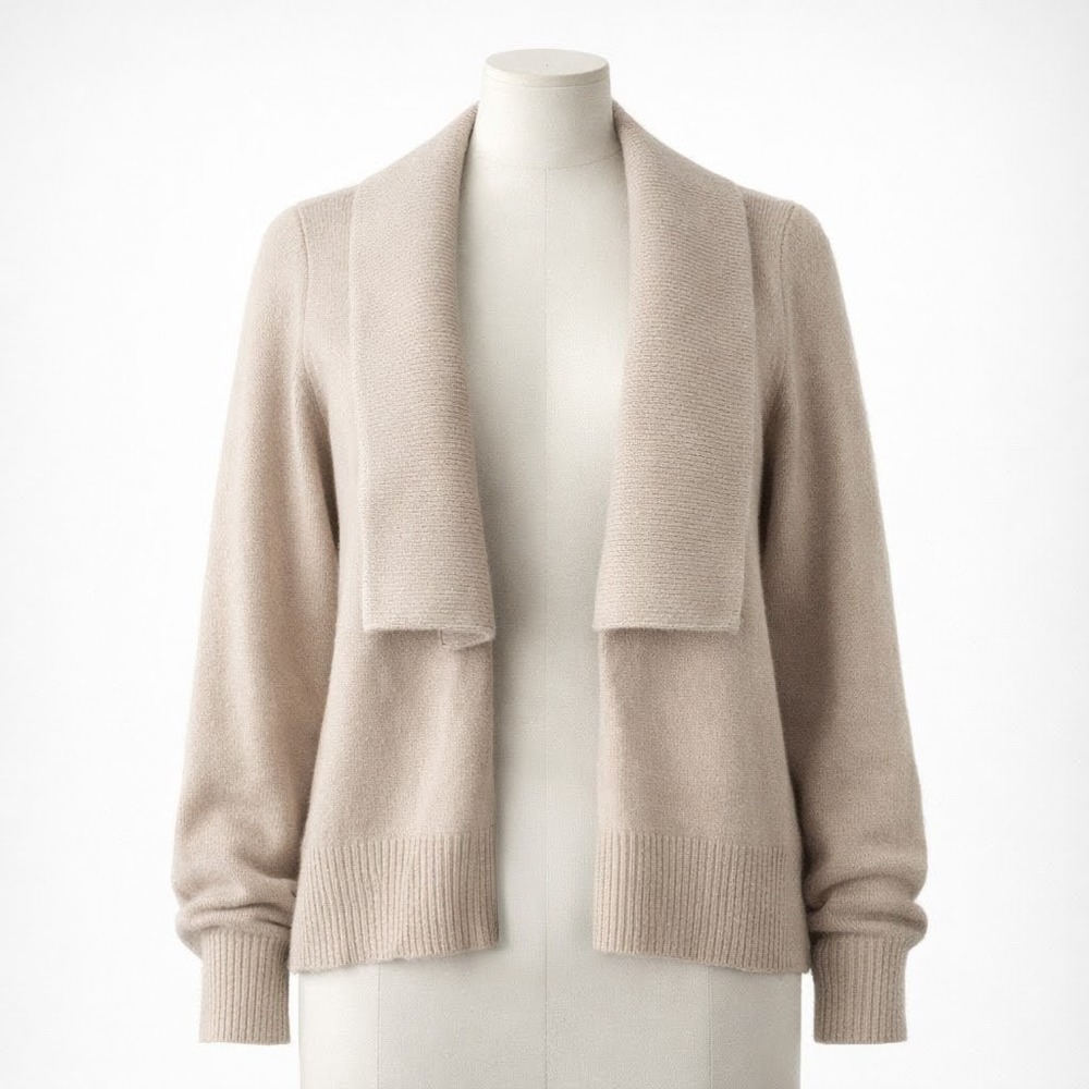 J Crew Cashmere Wool Open Front Cardigan Size XS Tan Minimalist Luxury Staple‎